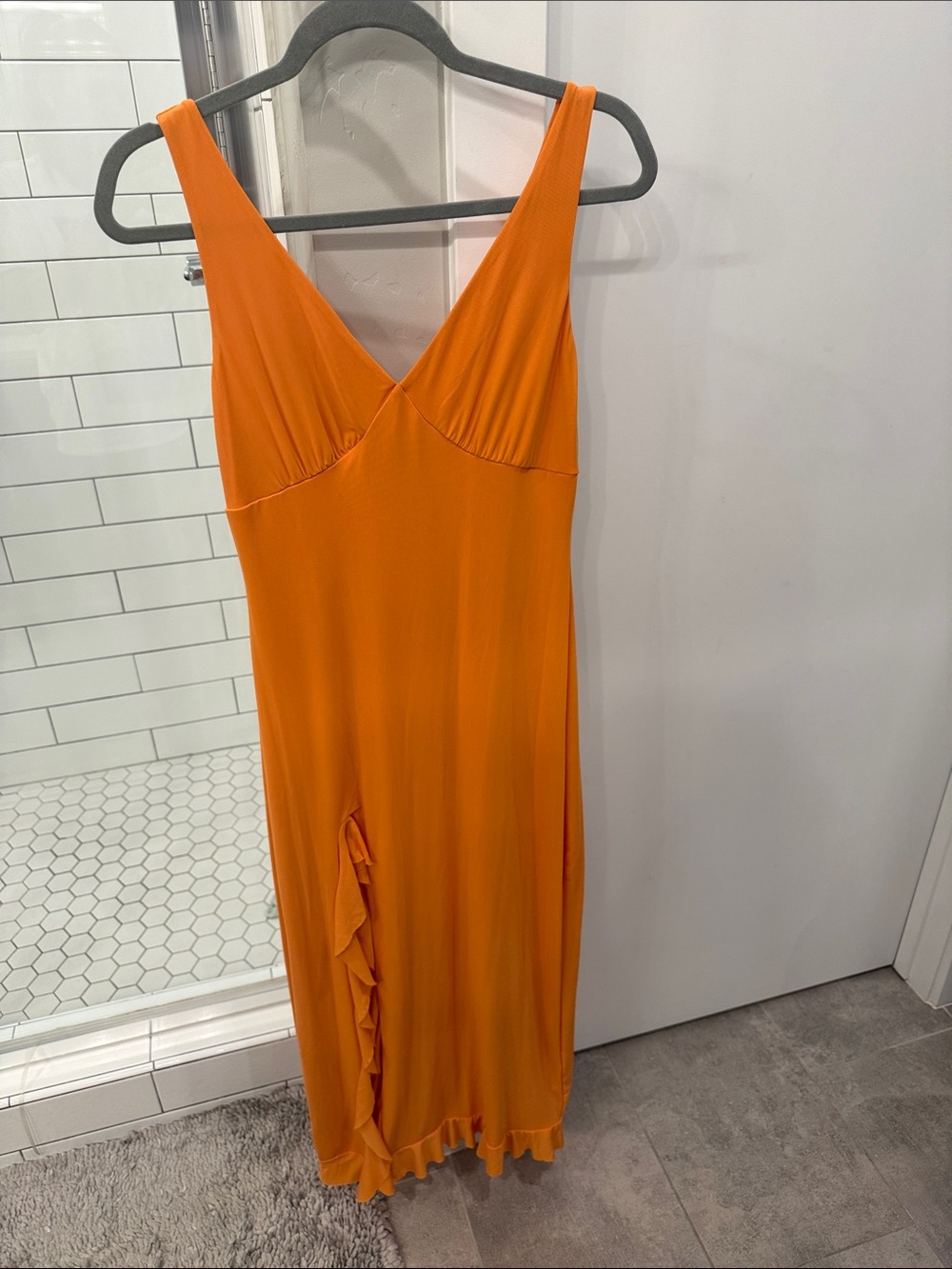 Orange V-Neck Ruffle Slip Dress - Women's
